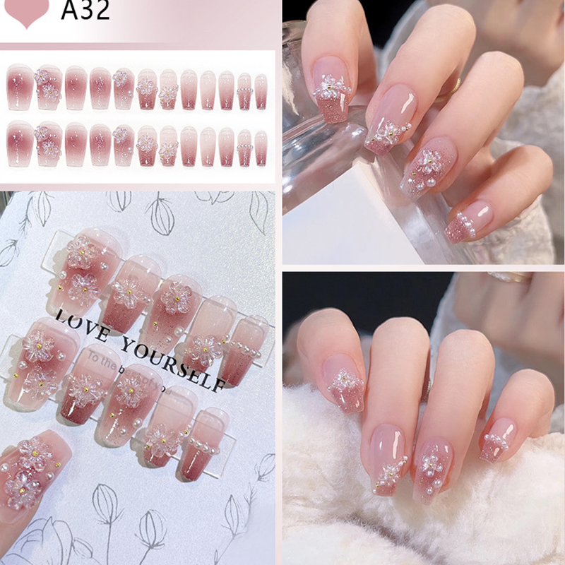 24pcs Medium Long Acrylic Fake - Pressed Flower Art 评论和价格