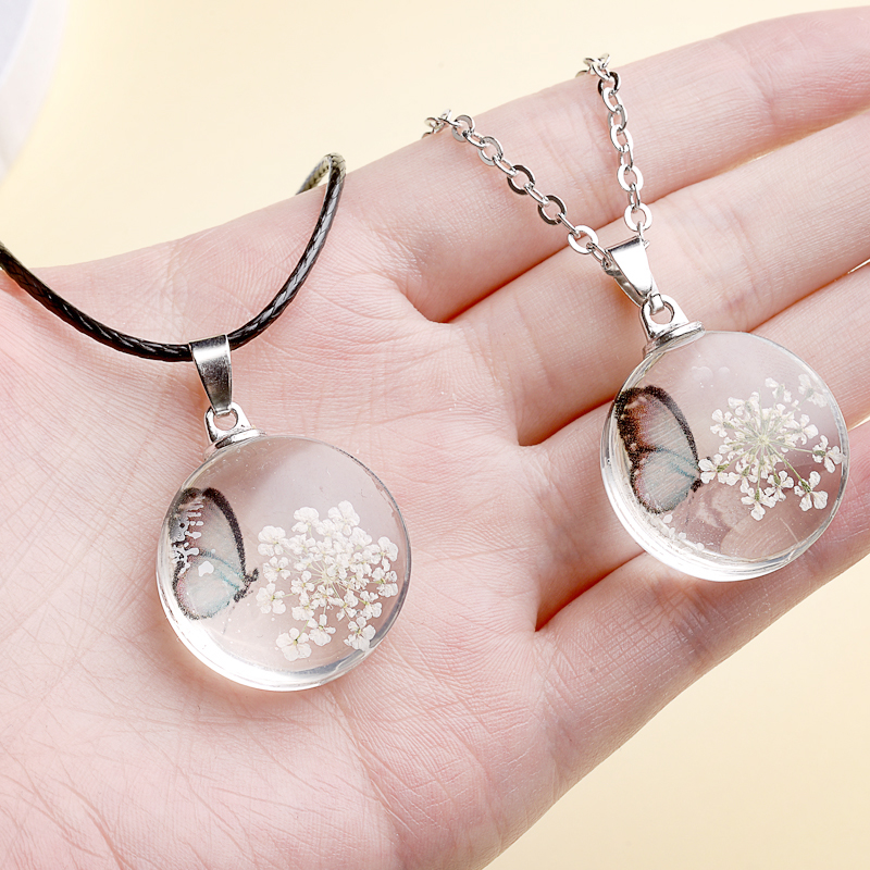Fahion Glass Charm Real Dried  - Birth Flower Necklace 评论和价格