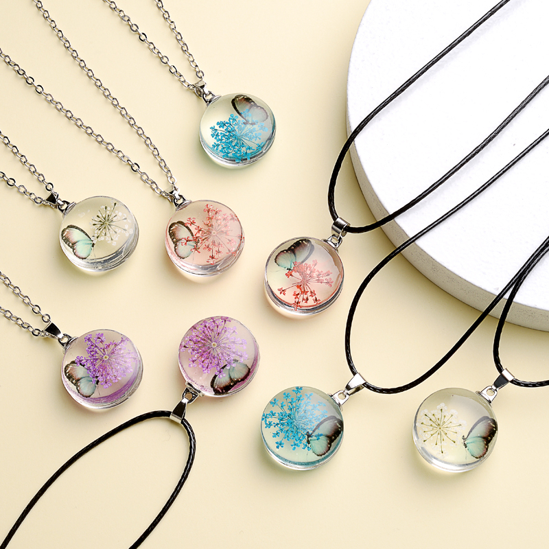 Fahion Glass Charm Real Dried  - Birth Flower Necklace 评论和价格