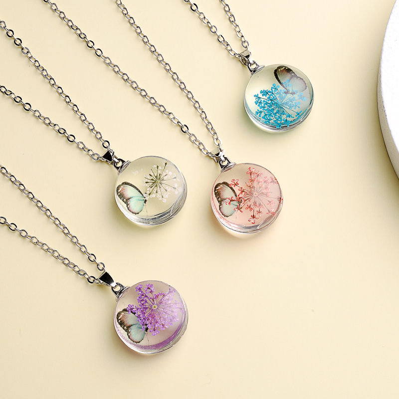 Fahion Glass Charm Real Dried  - Birth Flower Necklace 评论和价格