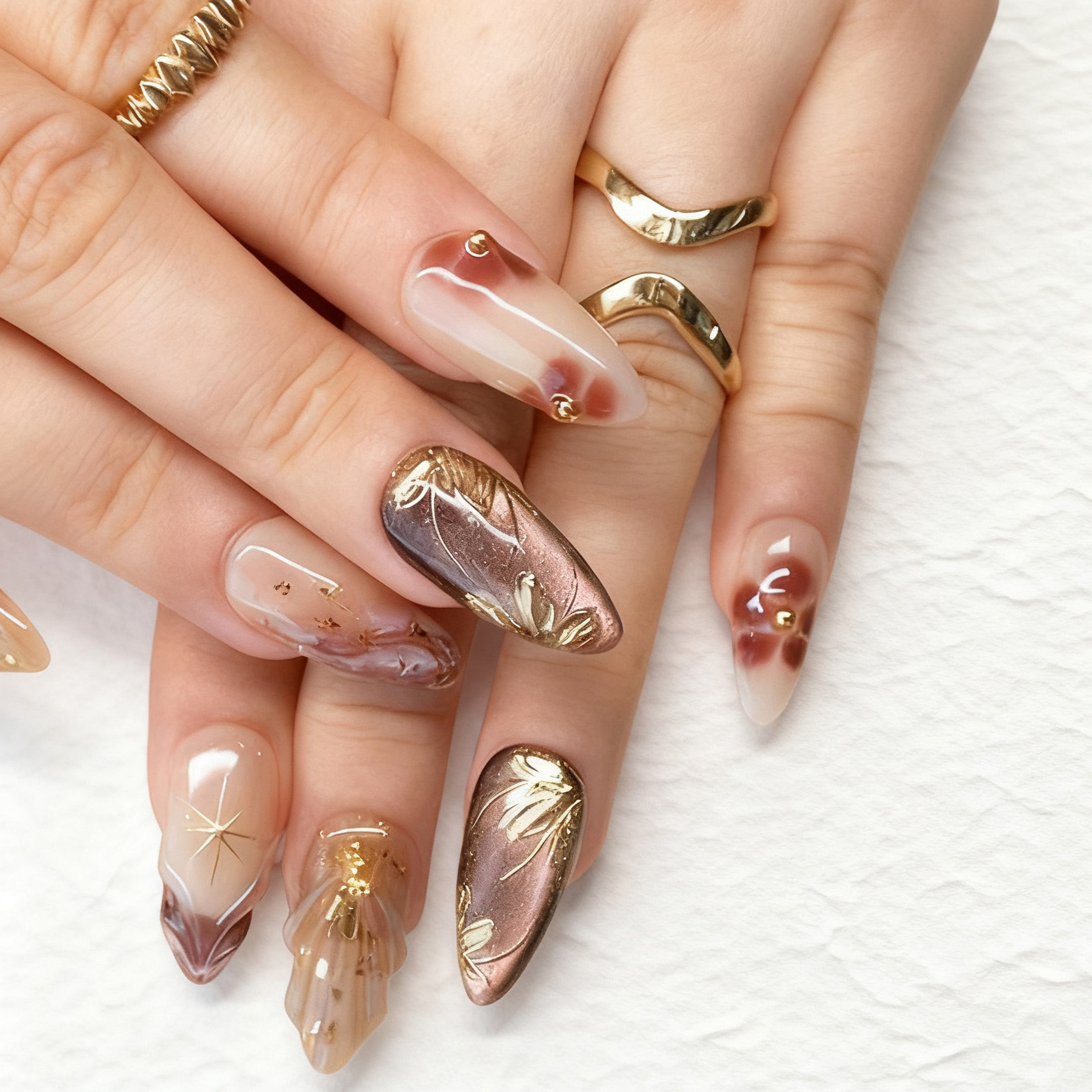 24pcs Flower False Nails Brown - Pressed Flower Art 评论和价格