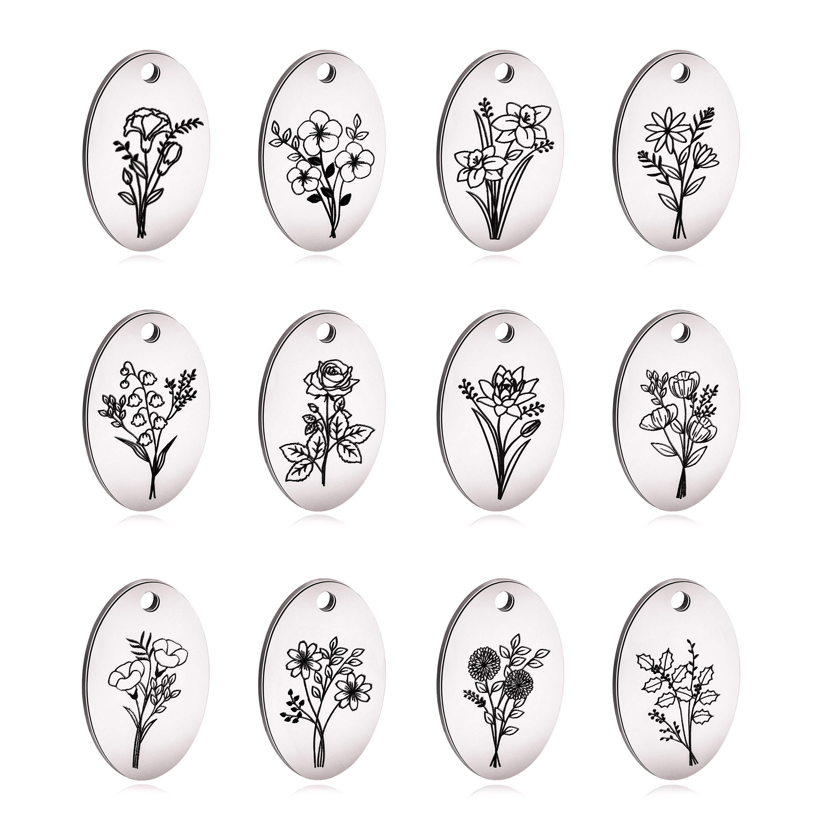 5Pcs Oval Birth Month Flower P - Birth Flower Necklace 评论和价格