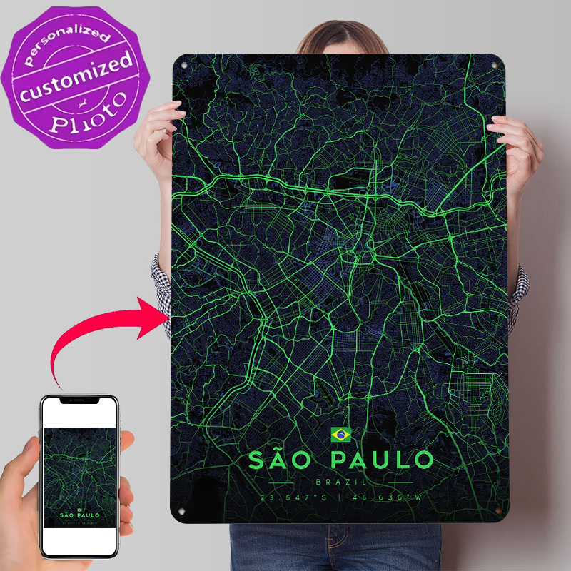 Sao Paulo City Map Art Tin Pos - Custom Map Poster 评论和价格