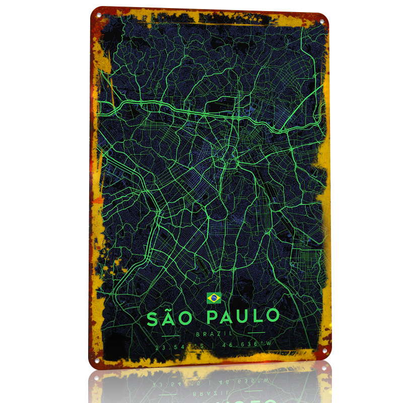 Sao Paulo City Map Art Tin Pos - Custom Map Poster 评论和价格