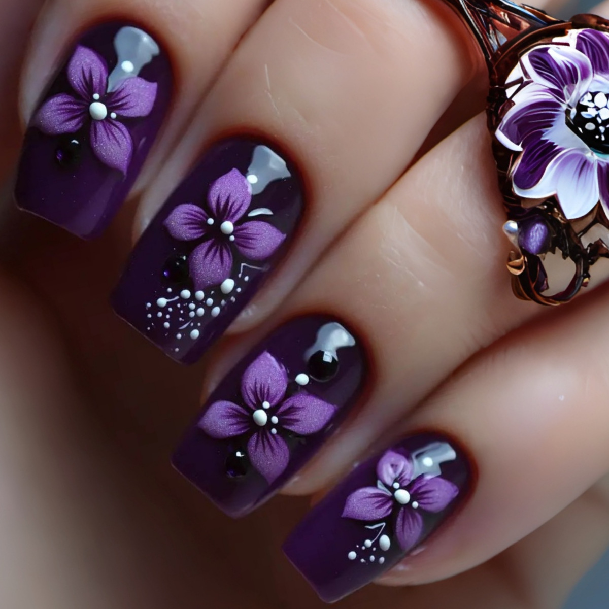 Medium square fake nails for w - Pressed Flower Art 评论和价格