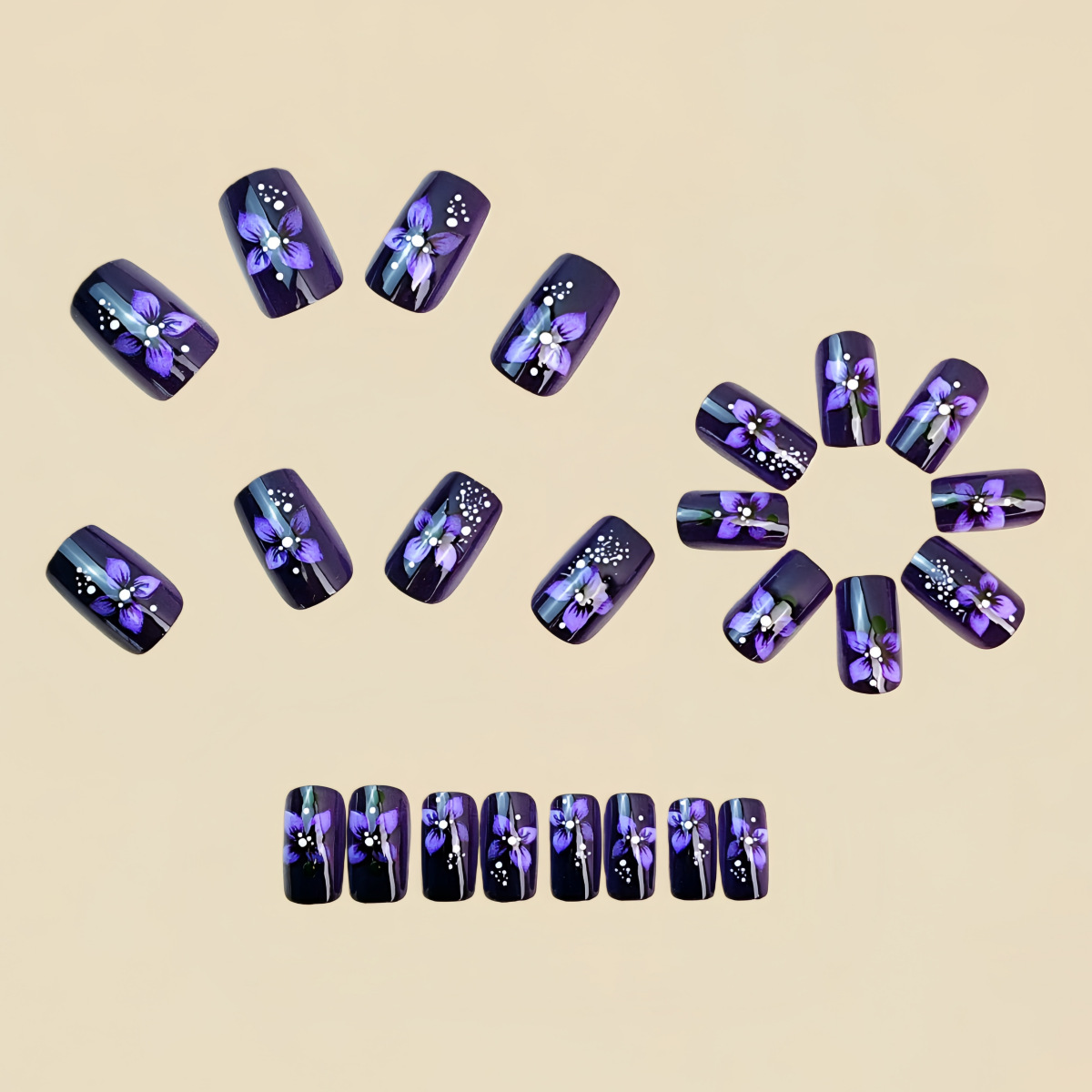 Medium square fake nails for w - Pressed Flower Art 评论和价格