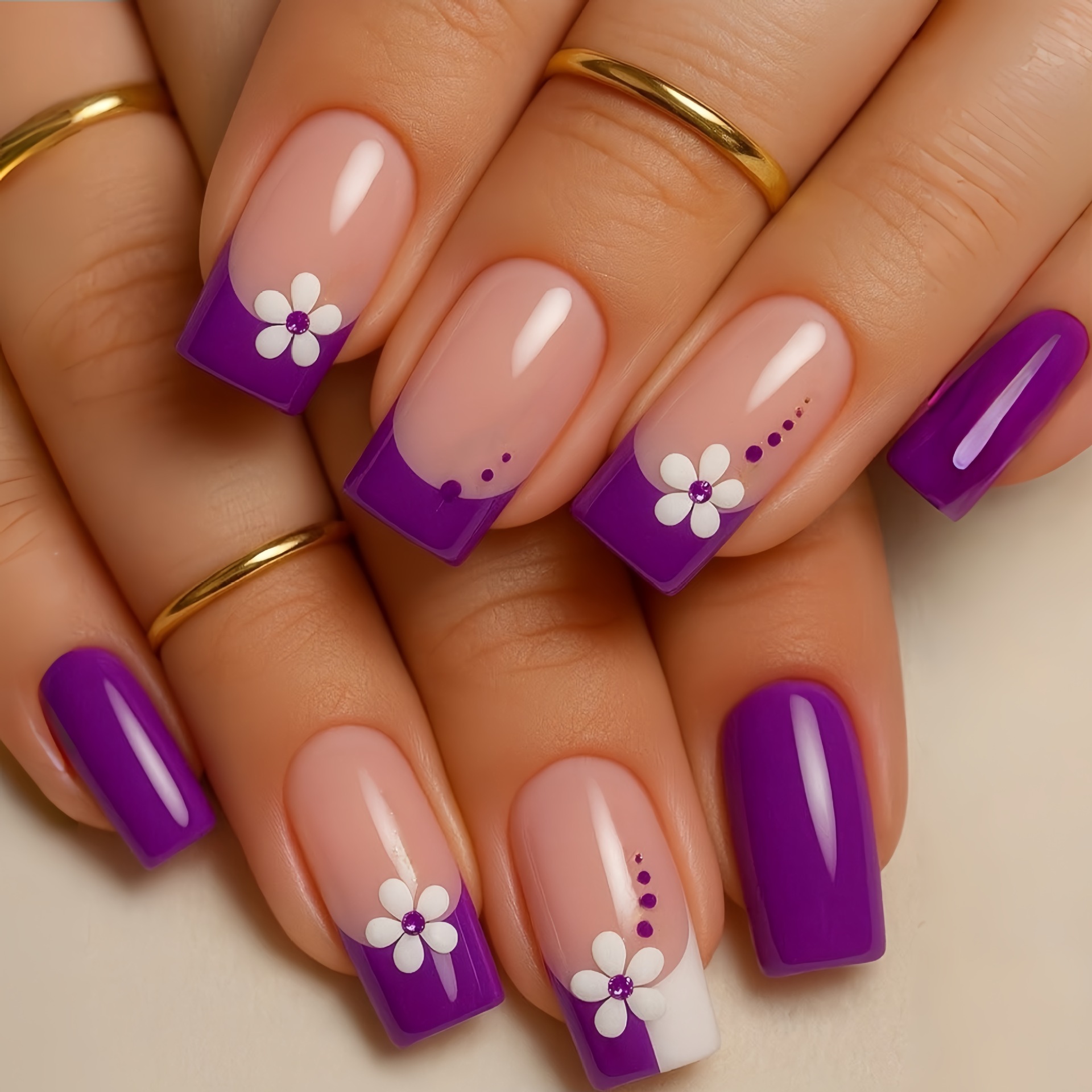 Medium square fake nails for w - Pressed Flower Art 评论和价格