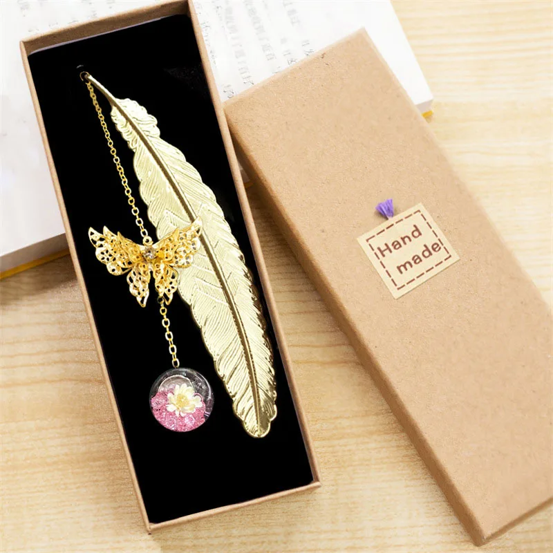 1pc Chinese Style Metal Feathe - Dried Flower Bookmark 评论和价格