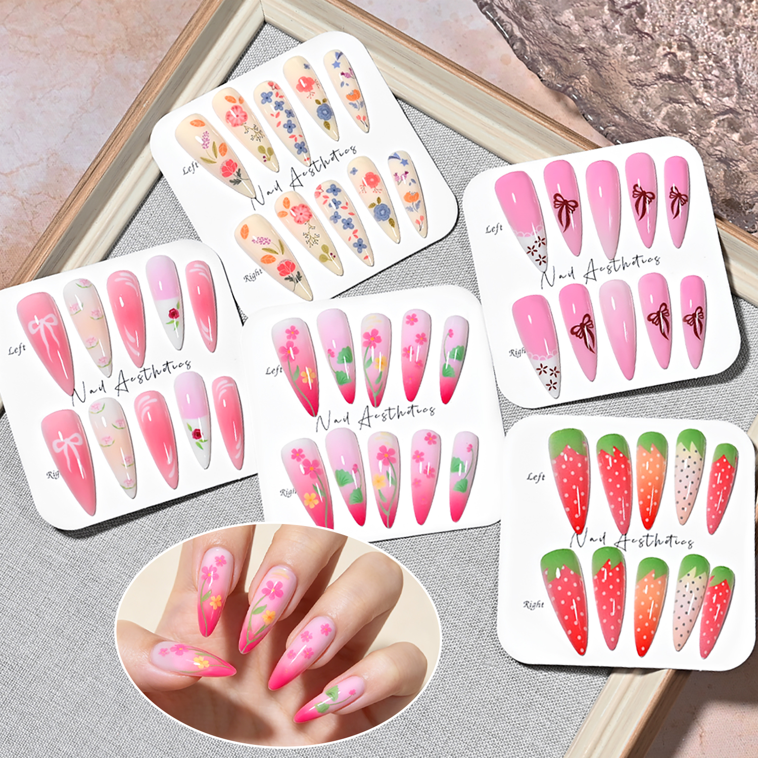 120Pcs Long Almond Press On Na - Pressed Flower Art 评论和价格