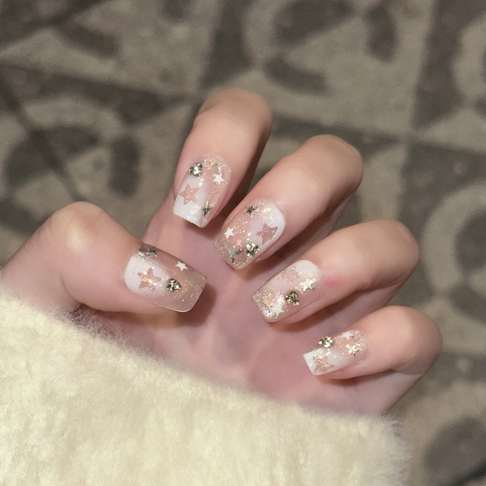 10PCS Short Square Fake Nails  - Pressed Flower Art 评论和价格