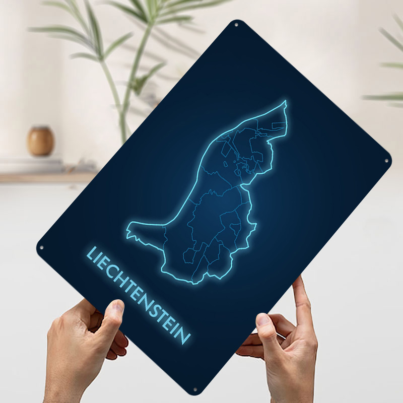 Liechtenstein Map Neon Blue Pr - Custom Map Poster 评论和价格