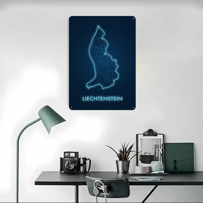 Liechtenstein Map Neon Blue Pr - Custom Map Poster 评论和价格