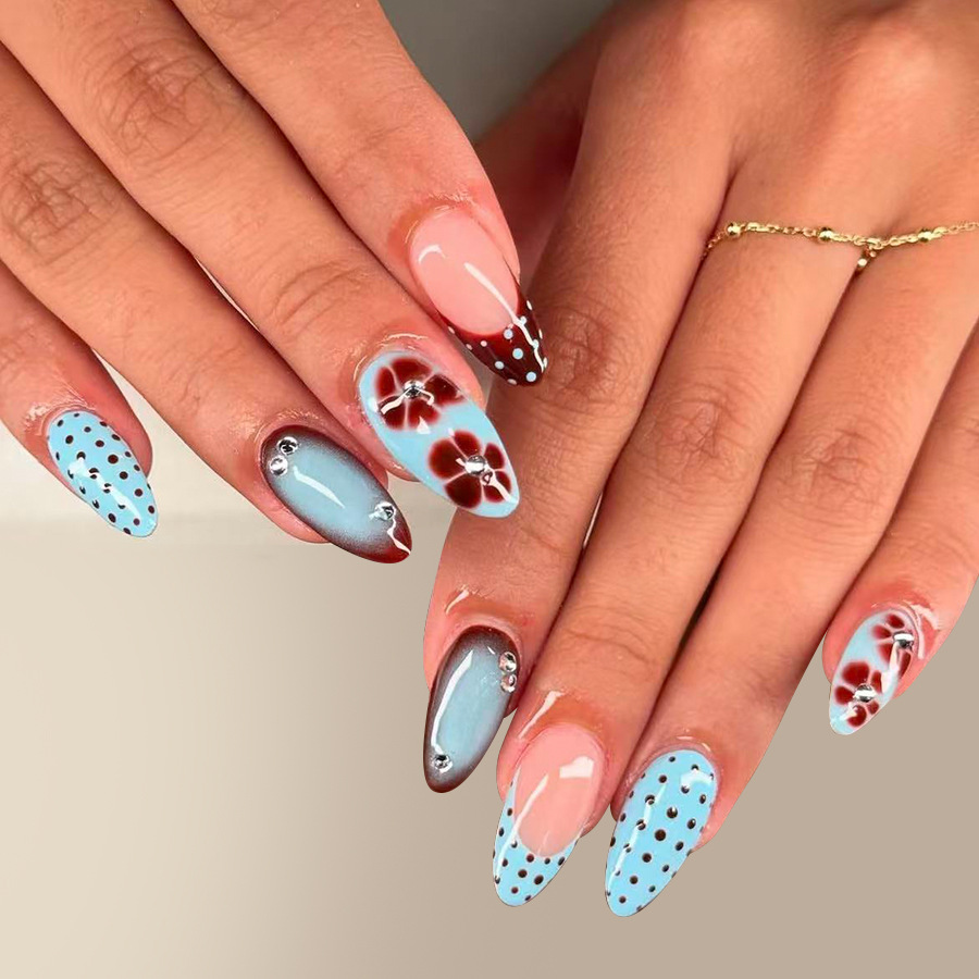 24pcs Leopard Print Brown Nail - Pressed Flower Art 评论和价格
