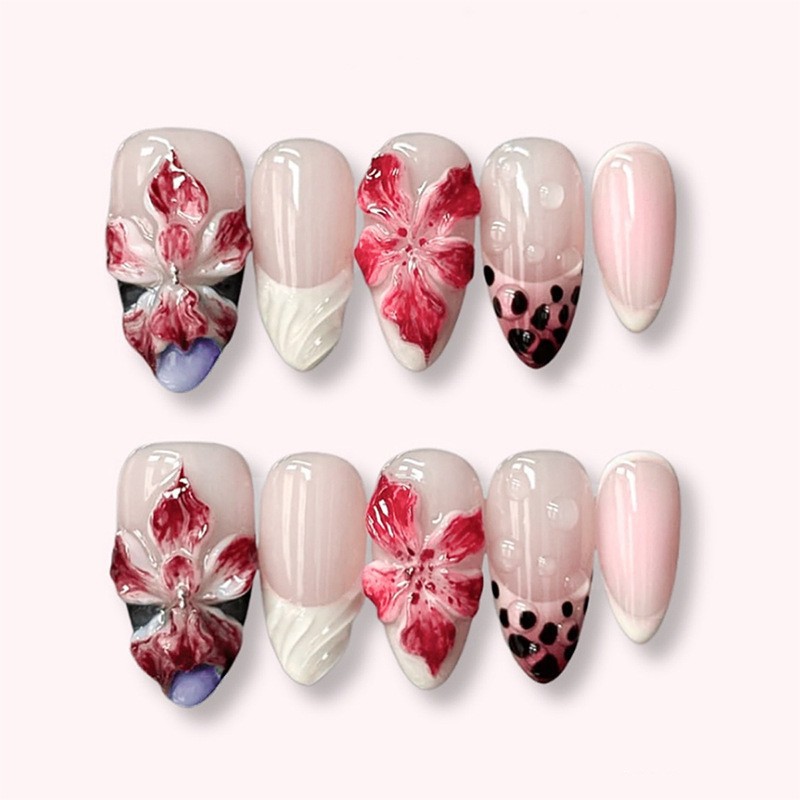 24pcs Leopard Print Brown Nail - Pressed Flower Art 评论和价格